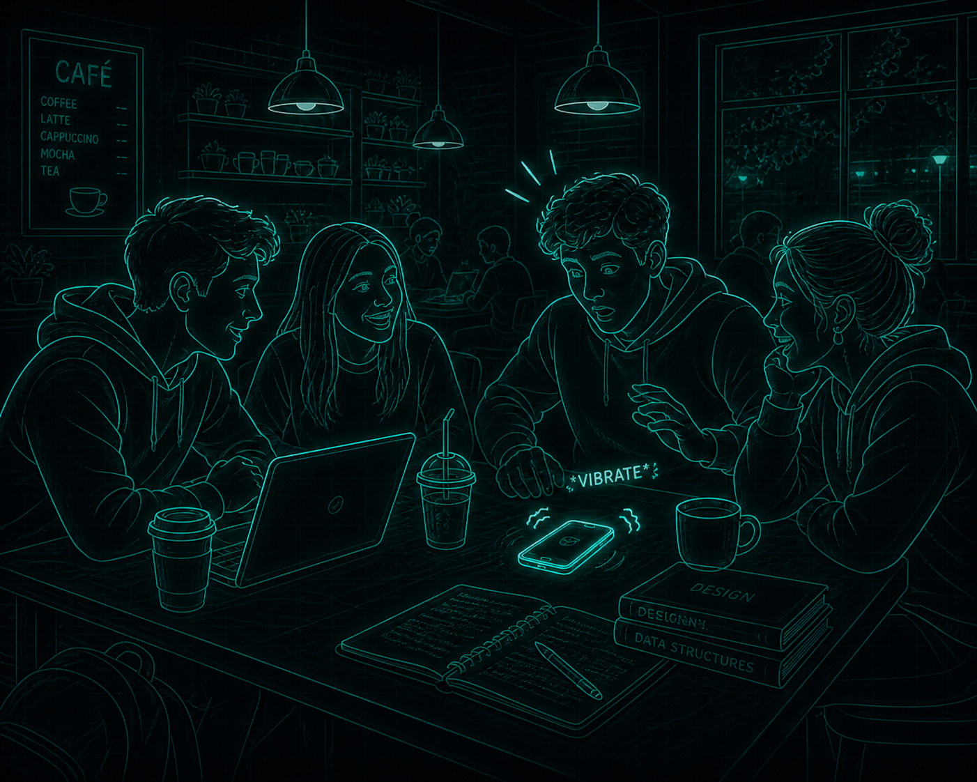 Friends meeting nearby in sketch style