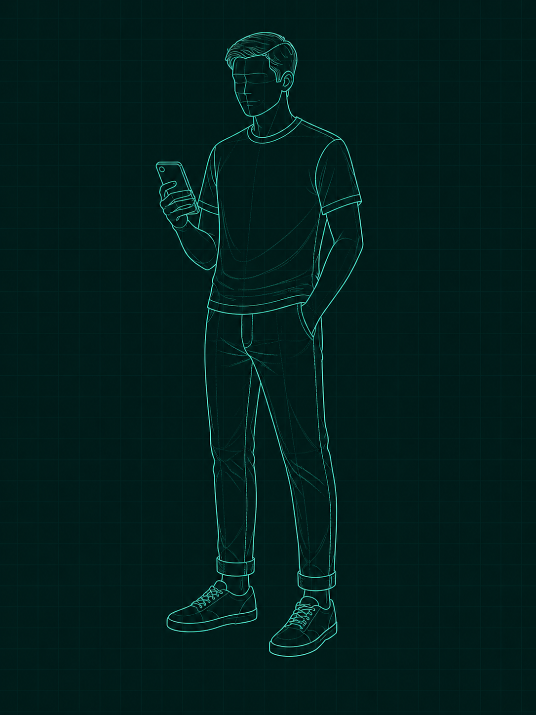 Sketch-style person holding a phone for Ping proximity detection