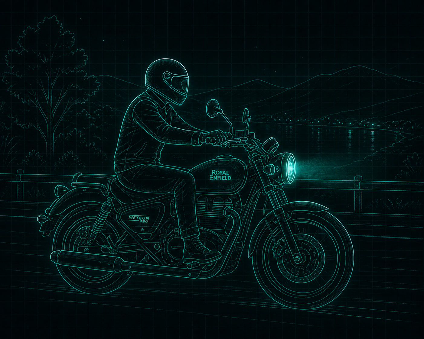Royal Enfield ride scenario in sketch style